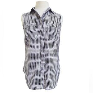 Talbots Sleeveless Collared Button Up Blouse Diamond Pattern Size Small